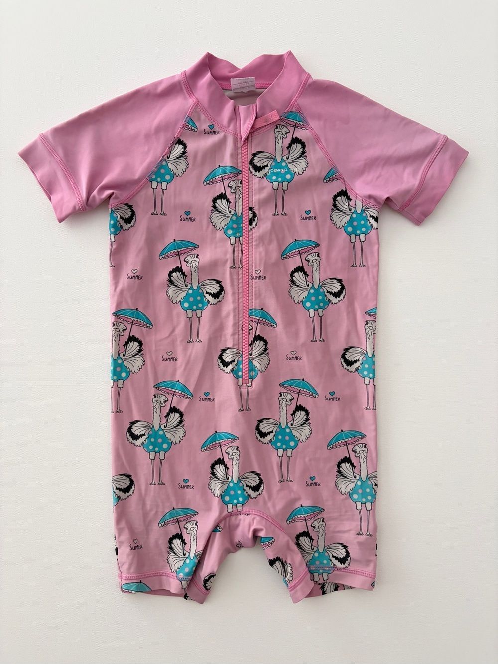 Polarn O. Pyret 4-6y Pink Girls' Swim Romper with Teal Accents